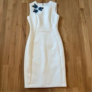 Calvin Klein Sleeveless Dress Bodycon Stretch White Flower Embroidery